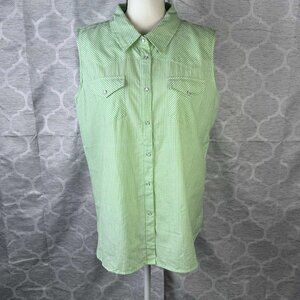Back in the Saddle Women’s Sleeveless Western Shirt 3X Green Gingham Check